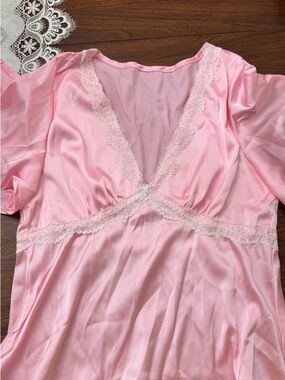 Pink Lace-Trim Satin Top - Women's Tops
